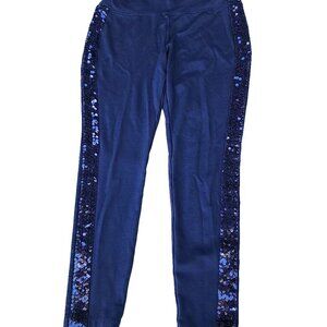 INC International Concepts Sequined Sides Skinny Cropped Navy Blue Pants 7s Sz 8